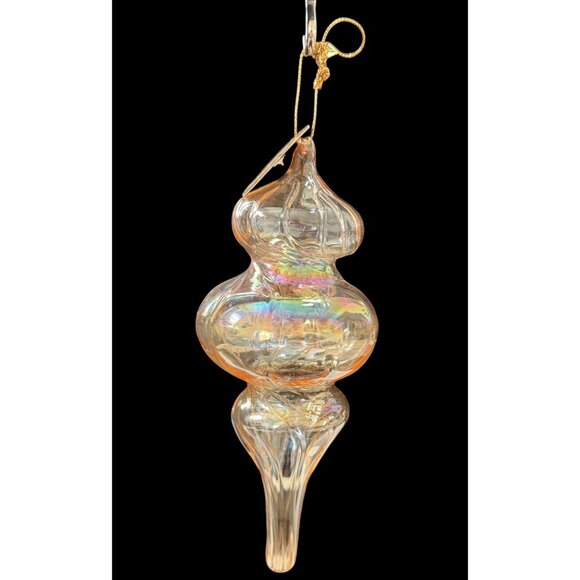 Handcrafted Iridescent Blown Glass Artisan Finial Teardrop Champagne Ornament - Picture 3 of 6
